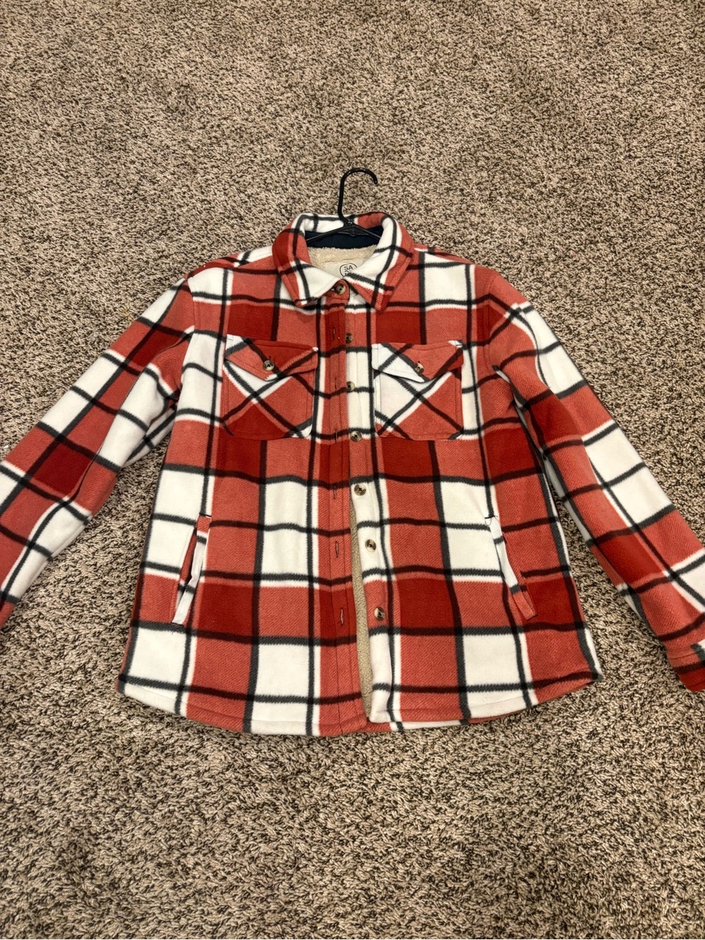 Red Plaid Utility Shacket Jacket with Button Front